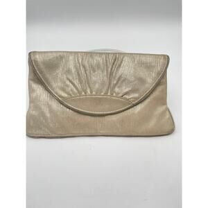 Lauren Merkin NYC Gold Metallic Texture Clutch Purse Zip Accent Magnetic Closure